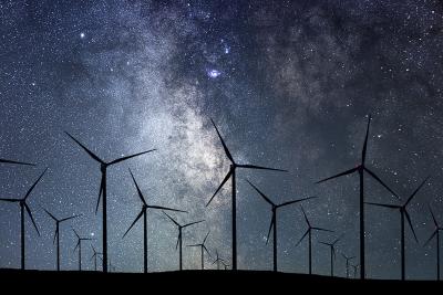 Wind-Turbines-Night-Sky Renewable Energy